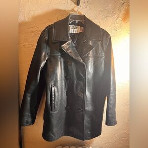 Schott NYC US 740N Pea Jacket Black Leather Pea Coat size 38 made in USA